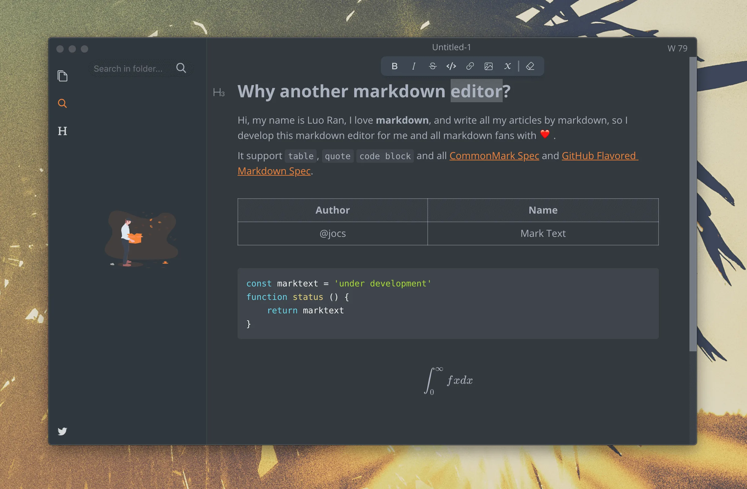 MarkText showing a Markdown document in its desktop editor